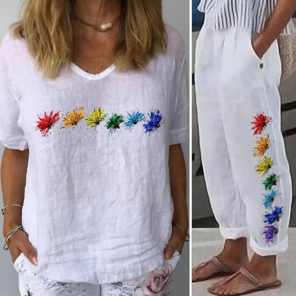 2Pcs Cotton Linen Women Shirt Pants Set V-Neck Blouse Elastic Waist Loose Pants Loose-fitting Breathable Printing Lady Outfits
2Pcs Cotton Linen Women Shirt Pants Set V-Neck Blouse Elastic Waist Loose Pants Loose-fitting Breathable Printing Lady Outfits