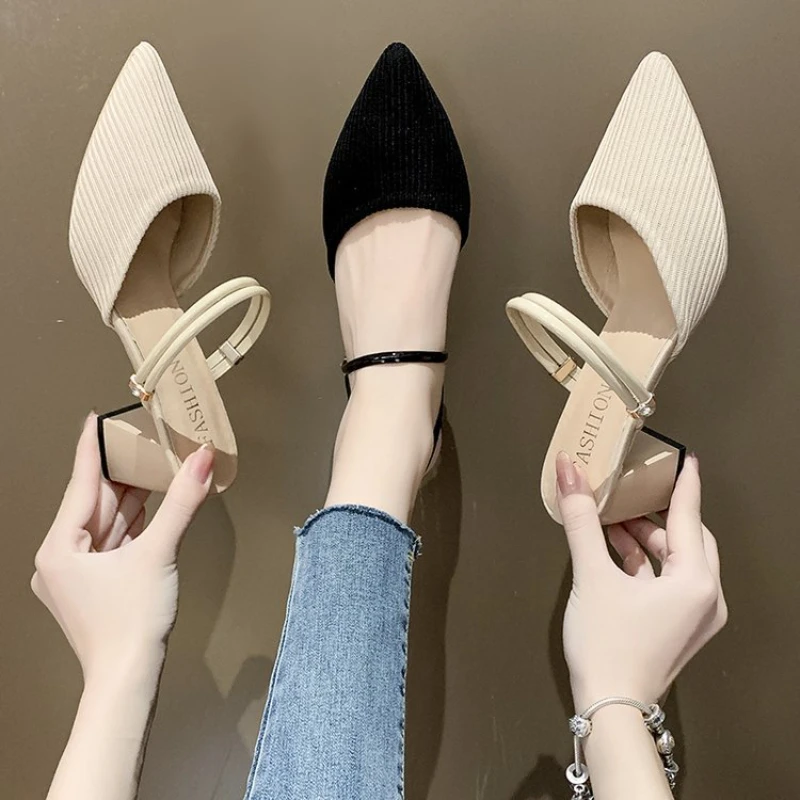 Women Cloth High Heels Pointed Toe Sandals Slip on fashion Slippers Summer Lux Slides Baotou Low Slipers Zapatos De Mujer 2022
Women Cloth High Heels Pointed Toe Sandals Slip on fashion Slippers Summer Lux Slides Baotou Low Slipers Zapatos De Mujer 2022