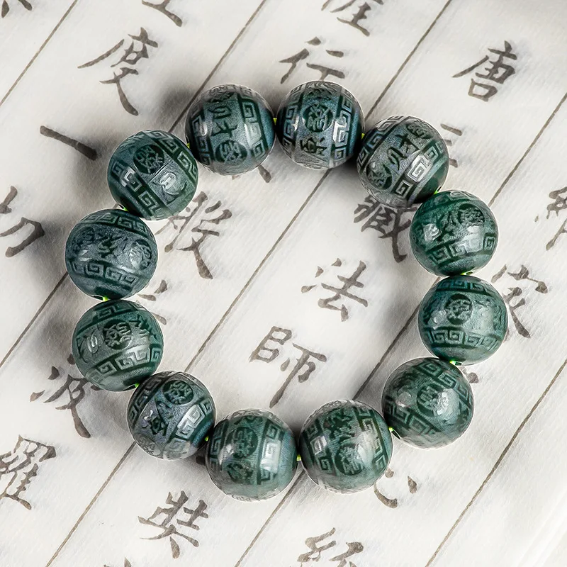 

Authentic Natural Hotan Jade Ink Jadeite Wealth Rolling Hand String Beads Bracelet Fashion High End Handwear For Men Women Gifts