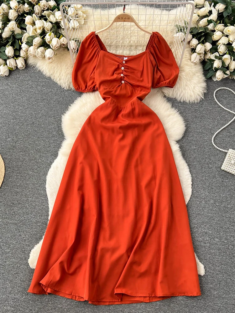 YuooMuoo Women Dress Fashion Luxury Pearl Buttons Solid Bandage Cut Out Waist Long Summer Dress Korean Party Vestidos
YuooMuoo Women Dress Fashion Luxury Pearl Buttons Solid Bandage Cut Out Waist Long Summer Dress Korean Party Vestidos