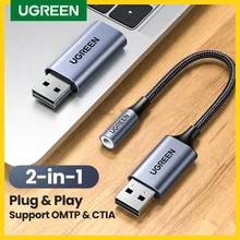UGREEN Sound Card 2-in-1 USB Audio Interface External 3.5mm Audio Adapter Soundcard for Laptop PS4 Headset USB Sound Card