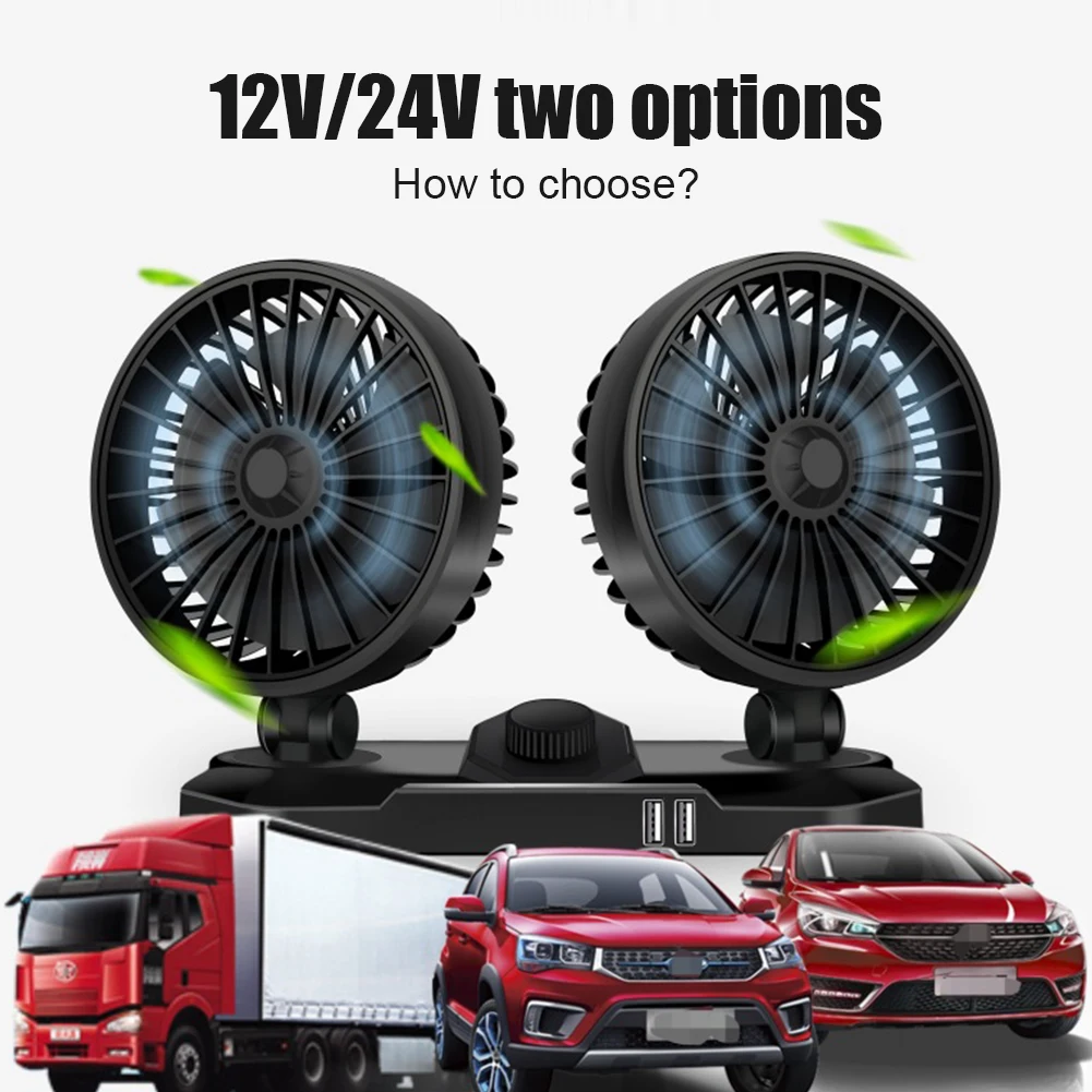 12V/24V Car Cooling Fan 2 Gear 360° Adjustable with Dual USB 3.1A Output Double Head Fan for Car Truck SUV Electrical Appliances
12V/24V Car Cooling Fan 2 Gear 360° Adjustable with Dual USB 3.1A Output Double Head Fan for Car Truck SUV Electrical Appliances
