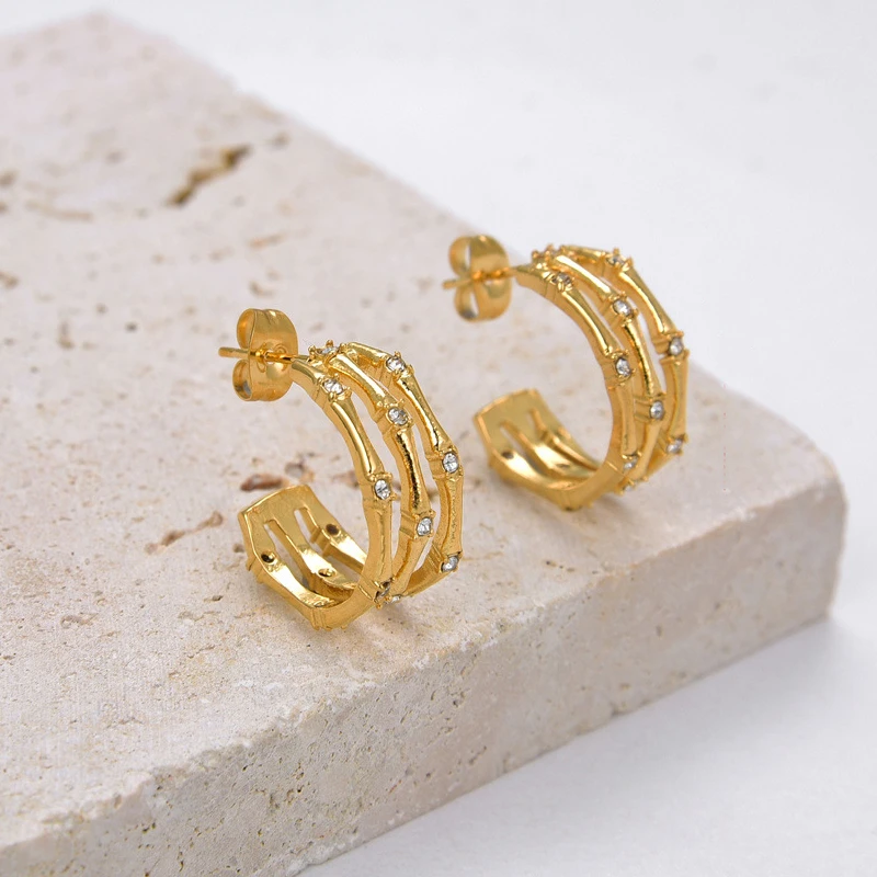 Fashion Zircon Bamboo Hoop Earrings For Women Stainless Steel Multi-Layer Circles Stud Earrings Vintage Light Luxury Jewelry
Fashion Zircon Bamboo Hoop Earrings For Women Stainless Steel Multi-Layer Circles Stud Earrings Vintage Light Luxury Jewelry