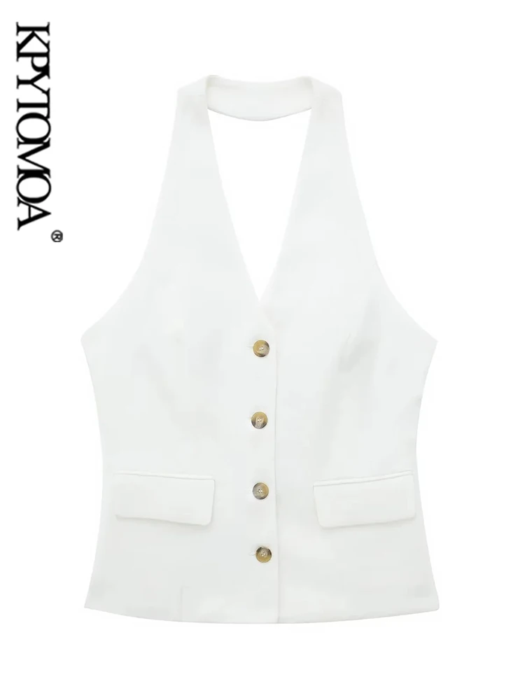 KPYTOMOA Women Fashion Front Flap Backless Halter Waistcoat Sexy Sleeveless Button-up Female Outerwear Chic Vest Tops
KPYTOMOA Women Fashion Front Flap Backless Halter Waistcoat Sexy Sleeveless Button-up Female Outerwear Chic Vest Tops