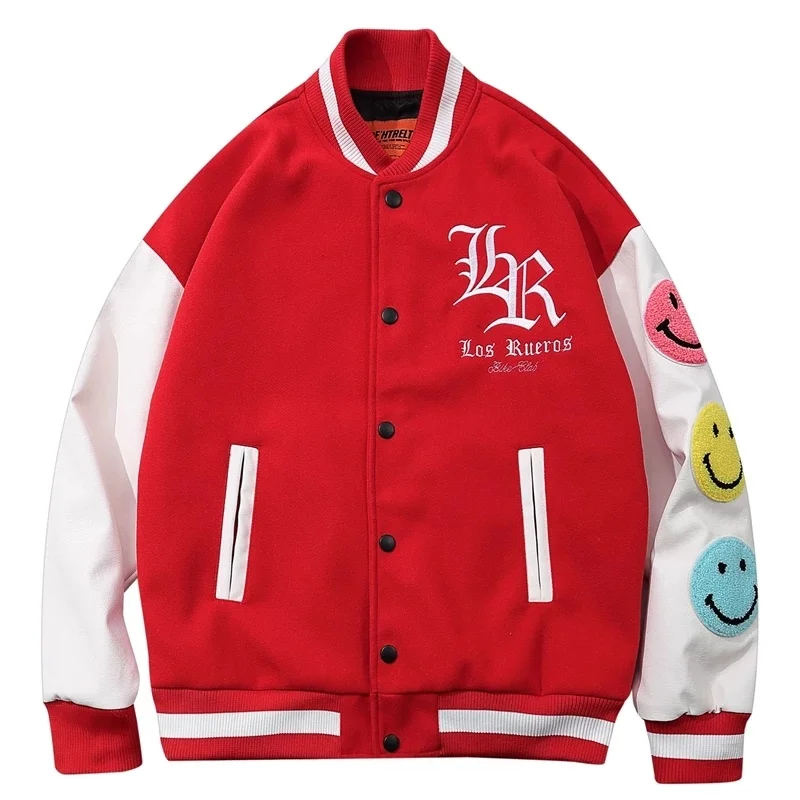 Letter Smiley Embroidery Baseball Jacket Men Hip Hop Streetwear Varsity College Harajuku Jackets Male Oversized Bomber Coat
Letter Smiley Embroidery Baseball Jacket Men Hip Hop Streetwear Varsity College Harajuku Jackets Male Oversized Bomber Coat