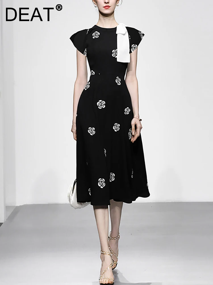 DEAT Women's Fashion Dress O-neck Short Sleeve Patchwork Bow Print High Waist Elegant Party Dresses Summer 2023 New 13DB3201
DEAT Women's Fashion Dress O-neck Short Sleeve Patchwork Bow Print High Waist Elegant Party Dresses Summer 2023 New 13DB3201