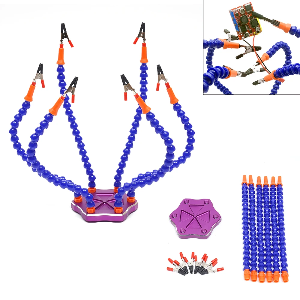 Alloy Stand Helping Clamp Hands Soldering Third Hand PCB Vise Clip Holder Tool Alloy 6 Flexible Arms for Welding Platform
Alloy Stand Helping Clamp Hands Soldering Third Hand PCB Vise Clip Holder Tool Alloy 6 Flexible Arms for Welding Platform