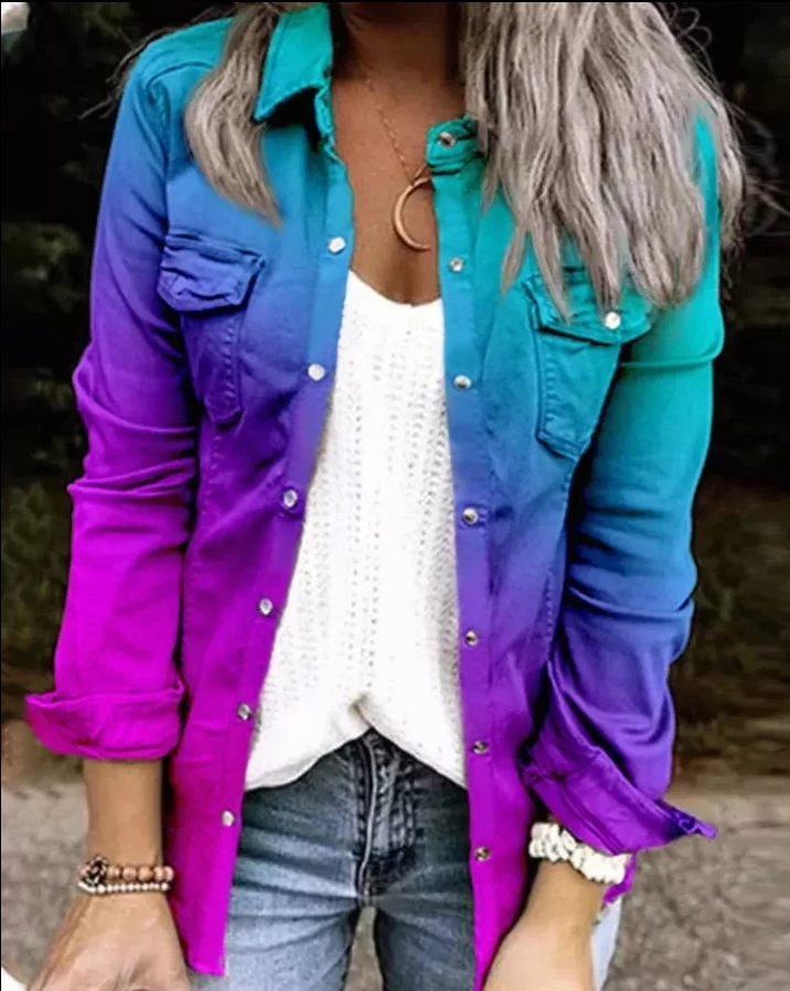 Jacket Women 2022 Autumn Fashion Ombre Frill Hem Casual Turn-Down Collar Long Sleeve Pocket Daily Shacket
Jacket Women 2022 Autumn Fashion Ombre Frill Hem Casual Turn-Down Collar Long Sleeve Pocket Daily Shacket