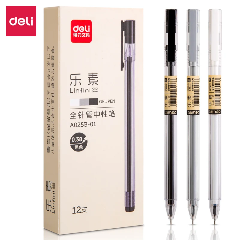 12Pcs/Box Deli A025B-01 Neutral Pen 0.38mm Gel Pens Full Needle Tube Black Ink Supplies School Office Stationery
12Pcs/Box Deli A025B-01 Neutral Pen 0.38mm Gel Pens Full Needle Tube Black Ink Supplies School Office Stationery