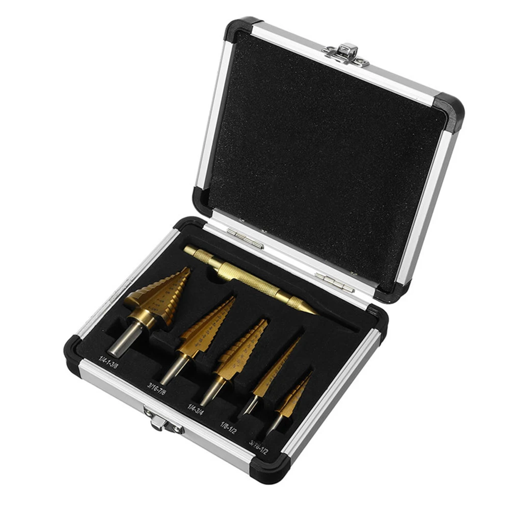 Drill Bit Step Drill With Aluminum Box Black/gold Center Punch HSS 4241 Hole Cutter Inch Reaming For Cutting Holes
Drill Bit Step Drill With Aluminum Box Black/gold Center Punch HSS 4241 Hole Cutter Inch Reaming For Cutting Holes