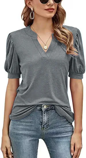 Short sleeve new V-neck summer solid color top gray
Short sleeve new V-neck summer solid color top gray