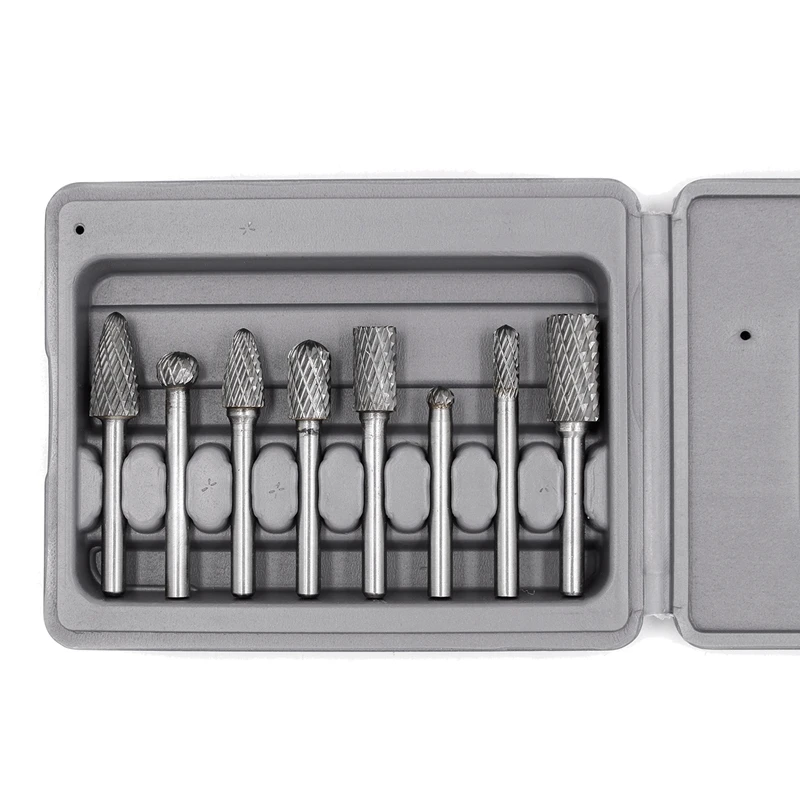 1/4 Inch Shank 8Pcs Double Cut Carbide Rotary Burr Bit Set CNC Engraving Tool With Carry Box
1/4 Inch Shank 8Pcs Double Cut Carbide Rotary Burr Bit Set CNC Engraving Tool With Carry Box