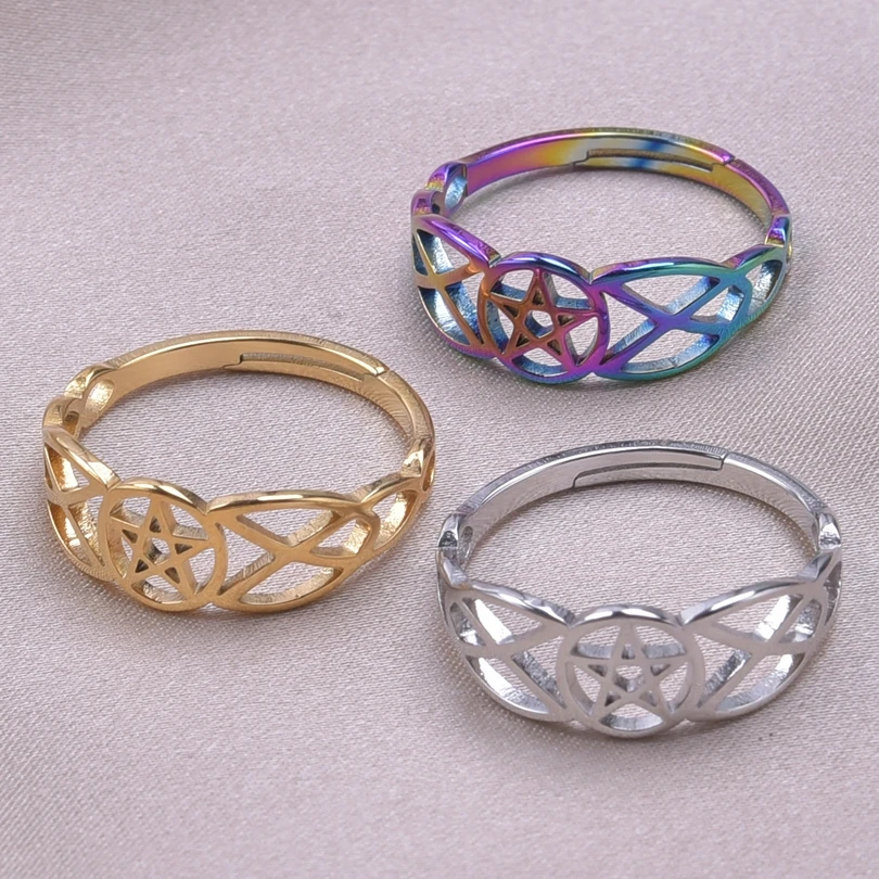 New Hollow Five-Pointed Star Ring For Women Stainless Steel Adjustable Finger Rings Exquisite Jewelry Birthday Gift Bague Femme 
New Hollow Five-Pointed Star Ring For Women Stainless Steel Adjustable Finger Rings Exquisite Jewelry Birthday Gift Bague Femme