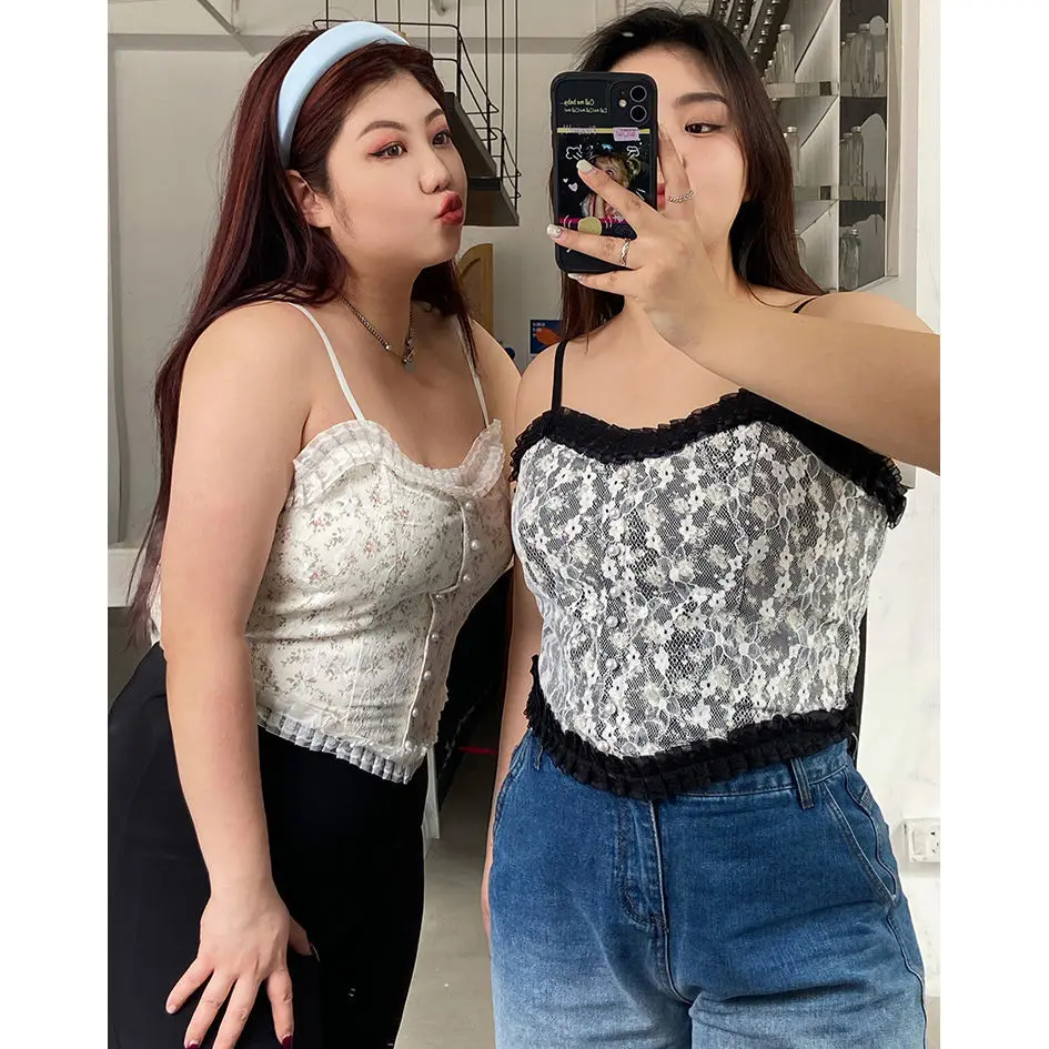 

Lace Strap Camis with Chest Padded Back Elastic Band vintage crop top korean cropped grunge aesthetic y2k bustier plus size 4xl