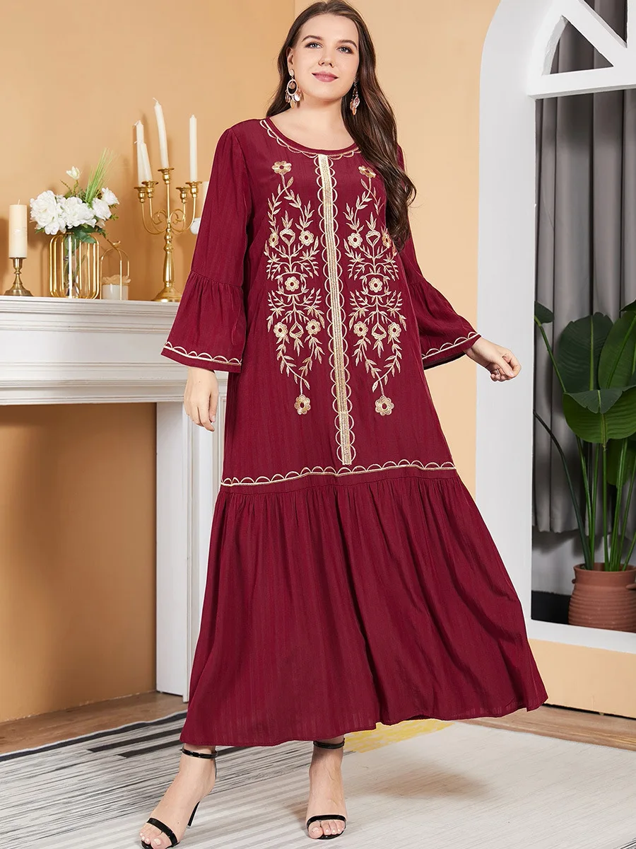 Women Dress Elegant O Neck Flare Sleeve Gold Flower Embroidery Patchwork Formal Occasion Red Cotton Dress
Women Dress Elegant O Neck Flare Sleeve Gold Flower Embroidery Patchwork Formal Occasion Red Cotton Dress