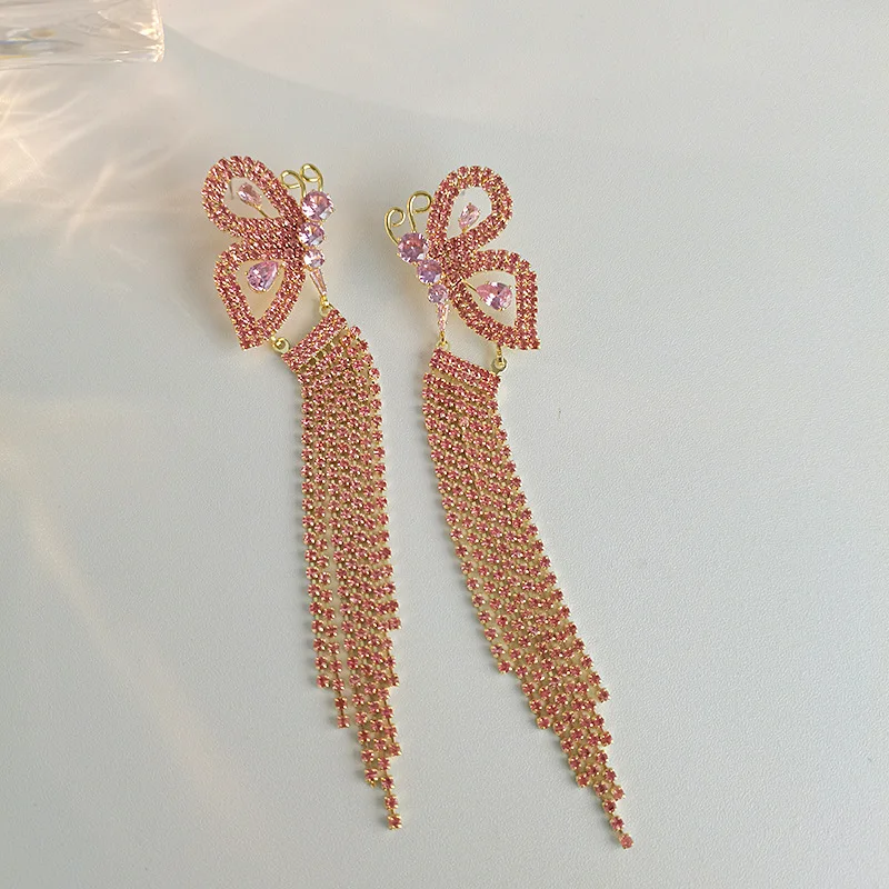 Pink Diamond Butterfly Long Tassel Glitter Diamond Earrings For Women Korean Fashion Earring Daily Birthday Party Jewelry Gifts
Pink Diamond Butterfly Long Tassel Glitter Diamond Earrings For Women Korean Fashion Earring Daily Birthday Party Jewelry Gifts