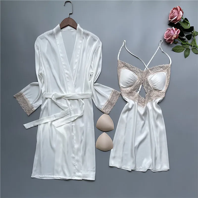 Summer Sexy Women Robe Hollow Out Backless Nightdress 2Pcs Bathrobe Nightgown Homewear Bride Bridesmaid Pajamas Home Service
Summer Sexy Women Robe Hollow Out Backless Nightdress 2Pcs Bathrobe Nightgown Homewear Bride Bridesmaid Pajamas Home Service