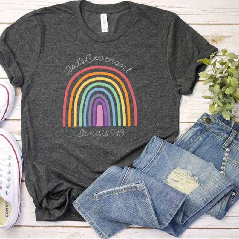 God’s Covenant Genesis 9:13 T-Shirt Religious Faith Shirt Bible Verse Shirts Rainbow Graphic Cotton O Neck Female Clothing
God’s Covenant Genesis 9:13 T-Shirt Religious Faith Shirt Bible Verse Shirts Rainbow Graphic Cotton O Neck Female Clothing