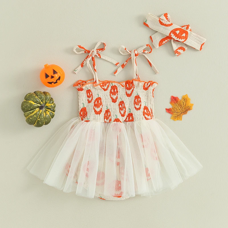 Infant Baby Girls Halloween Romper Dress Pumpkin Pattern Sleeveless Tie-up Tulle Jumpsuit Bow Headband
Infant Baby Girls Halloween Romper Dress Pumpkin Pattern Sleeveless Tie-up Tulle Jumpsuit Bow Headband