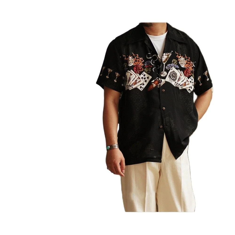

Men's Hawaiian Aloha Floral Shirt Short Sleeves Cuban Collar Summer Causal Social Shirt Lucky Las Vegas Vintage Clothing