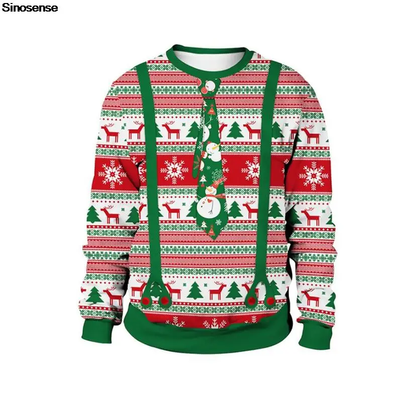 

Men Women Ugly Christmas Sweater 3D Christmas Tree Snowflake Snowman Reindeer Print Crewneck Graphic Sweatshirt Xmas Jumper Tops