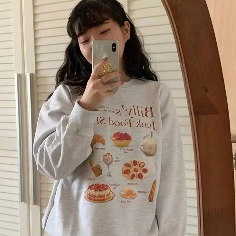 Fashion Food Print Loose Sweatshirt Women Long Sleeve Crewneck Korean Sudaderas Y2k Clothes Thin Spring Autumn Moletom Feminino
Fashion Food Print Loose Sweatshirt Women Long Sleeve Crewneck Korean Sudaderas Y2k Clothes Thin Spring Autumn Moletom Feminino