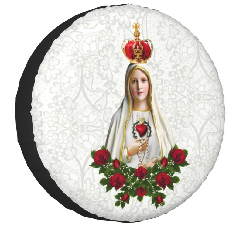 

Our Lady Of Fatima Virgin Mary Spare Tire Cover for Jeep Hummer Portugal Rosary Catholic Car Wheel Protectors 14" 15" 16" 17"