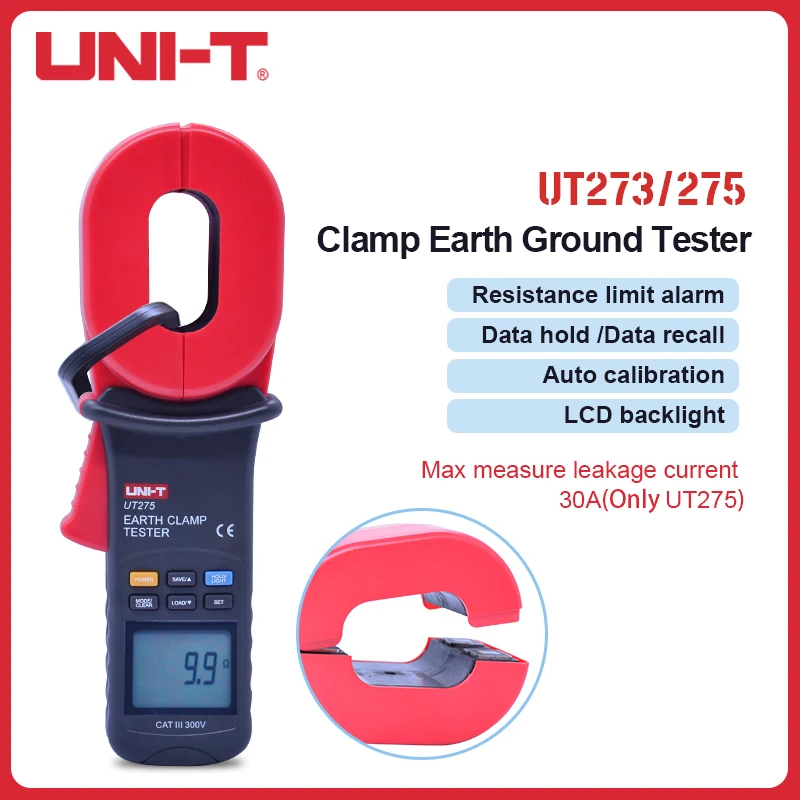 

UNI-T UT273/UT275 Digital Clamp Earth Ground Resistance Tester Leakage Current Auto Range Low Battery Indication Tester