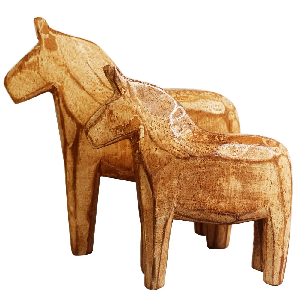 

Set of 2 Neutral Painting Dala Horse - Swedish Dala Horse Statue - Vintage Unfinished Wooden Horse Figurine Statue Horse
