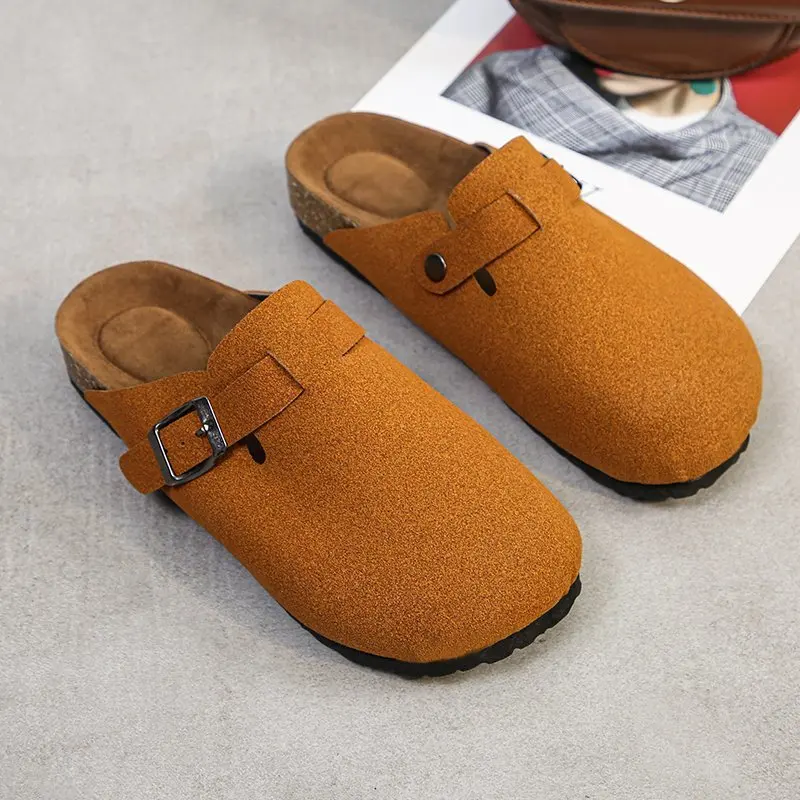 

Slippers Casual Shoes Big Size Rivet Low Cover Toe Flock Slides Slipers Women Luxury Summer Flat Soft 2023 Hoof Heels Cotton Fab