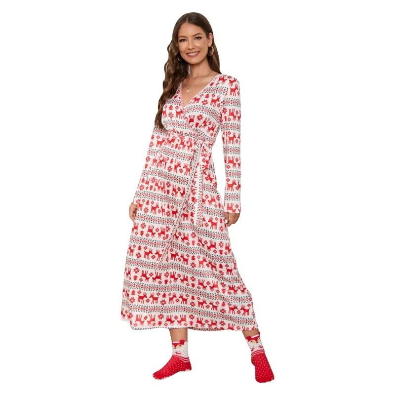 Женское платье-миди с длинным рукавом и принтом оленей
Женское платье-миди с длинным рукавом и принтом оленей