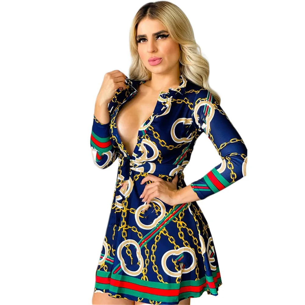 Summer Dress Fashion Print Slim Shirt Dress European American Ladies Long Sleeve Button Up Waist Dress Shirt Collar Short Dress
Summer Dress Fashion Print Slim Shirt Dress European American Ladies Long Sleeve Button Up Waist Dress Shirt Collar Short Dress