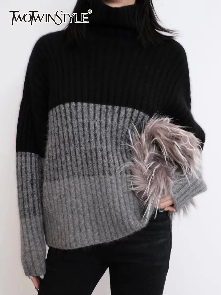Женский трикотажный свитер TWOTWINSTYLE, Повседневный пуловер с длинными рукавами и высоким воротником, модная одежда 
Женский трикотажный свитер TWOTWINSTYLE, Повседневный пуловер с длинными рукавами и высоким воротником, модная одежда