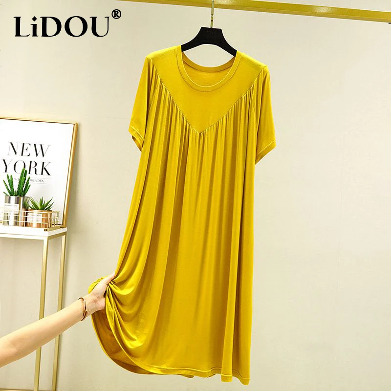 Summer Fashion Solid Color Pleated Homewear Ladies Loose Casual Comfortable Sleep Robe Women's Lounge Vestido Female Clothes
Summer Fashion Solid Color Pleated Homewear Ladies Loose Casual Comfortable Sleep Robe Women's Lounge Vestido Female Clothes
