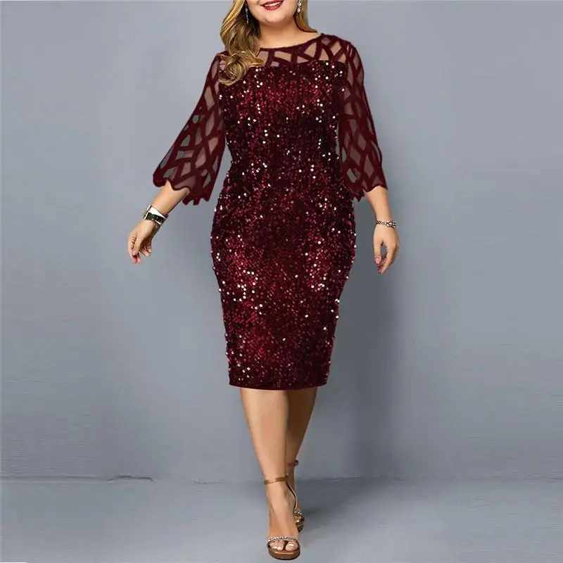 Mesh Sequins Patchwork Bodycon Evening Party Sexy Elegant Dresses For Women Summer Fashion Half Sleeve Club Midi Dress Vestidos 
Mesh Sequins Patchwork Bodycon Evening Party Sexy Elegant Dresses For Women Summer Fashion Half Sleeve Club Midi Dress Vestidos
