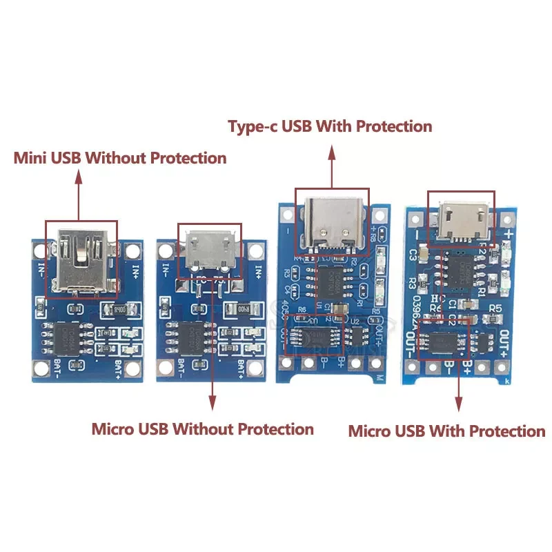 Micro Type-c USB 5V 1A 18650 TP4056 Lithium Battery Charger Module Charging Board With Protection Dual Functions 1A Li-ion
Micro Type-c USB 5V 1A 18650 TP4056 Lithium Battery Charger Module Charging Board With Protection Dual Functions 1A Li-ion