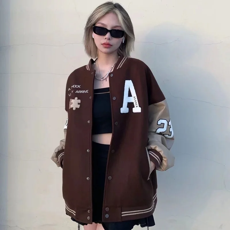 Vintage Brown Jacket Women Baseball Bomber Female Harajuku Grunge Jackets Punk Retro Clothing Streetwear Outwear Goth
Vintage Brown Jacket Women Baseball Bomber Female Harajuku Grunge Jackets Punk Retro Clothing Streetwear Outwear Goth
