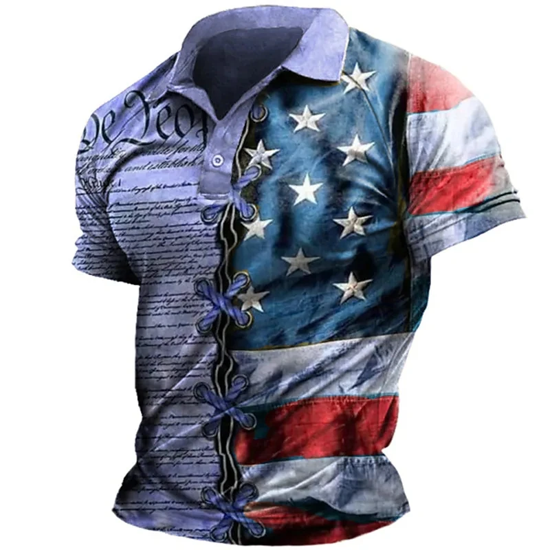 

Men's Polo Shirt Golf Shirt National Flag Turndown Street Casual Short Sleeve 3D Button-Down Clothing Apparel Fashion Casual