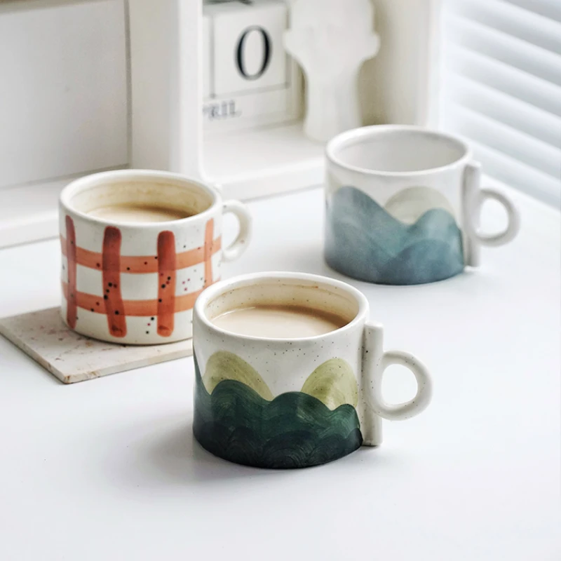 

Irregular Hand Pinch Ceramic Mug Korean Hand Painted Under Glaze Color Milk Coffee Cup Household Water Cups Couple Breakfast Cup