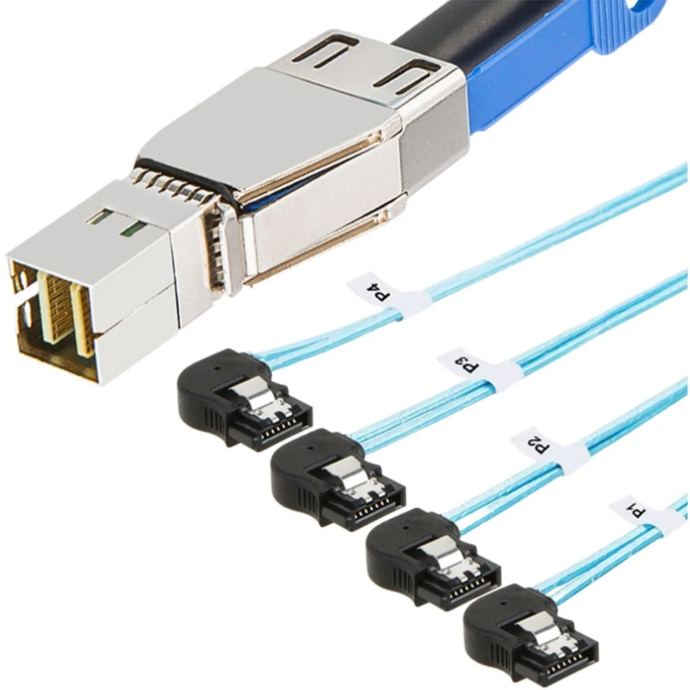 

Внутренний Mini Sas 36p Hd Sff-8644 до 4x Sata 7p Female левый Угловой кабель соединителя сервера