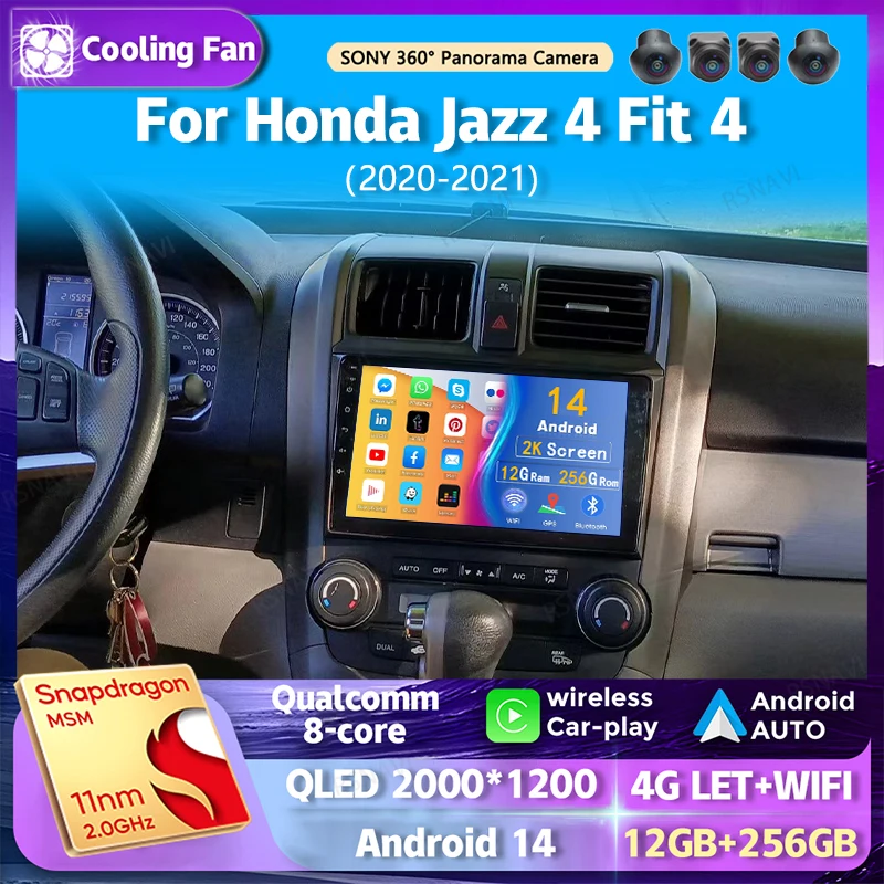 Android 14 Wi-Fi + 4G Carplay Автомобильное радио для Honda Jazz 4 Fit 2020-2021 Навигация GPS
