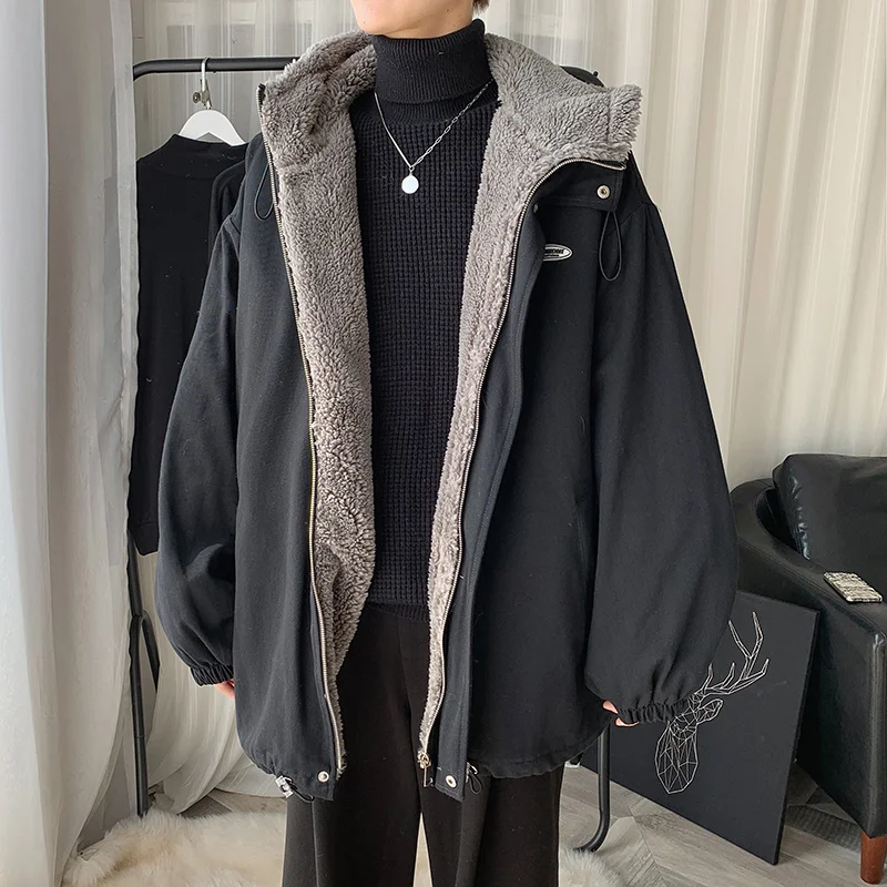 

Зимняя Толстая куртка из меха ягненка, мужское модное пальто, мужское корейское свободное короткое пальто большого размера, мужская хлопковая верхняя одежда, куртки