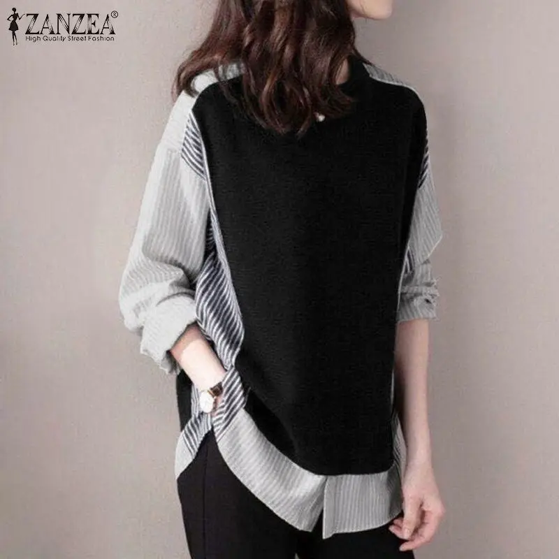 Women Casual Long Sleeve O Neck Shirt Oversized Striped Patchwork Blouse ZANZEA Elegant Printed Holiday Chemise Autumn Tunic Top
Women Casual Long Sleeve O Neck Shirt Oversized Striped Patchwork Blouse ZANZEA Elegant Printed Holiday Chemise Autumn Tunic Top