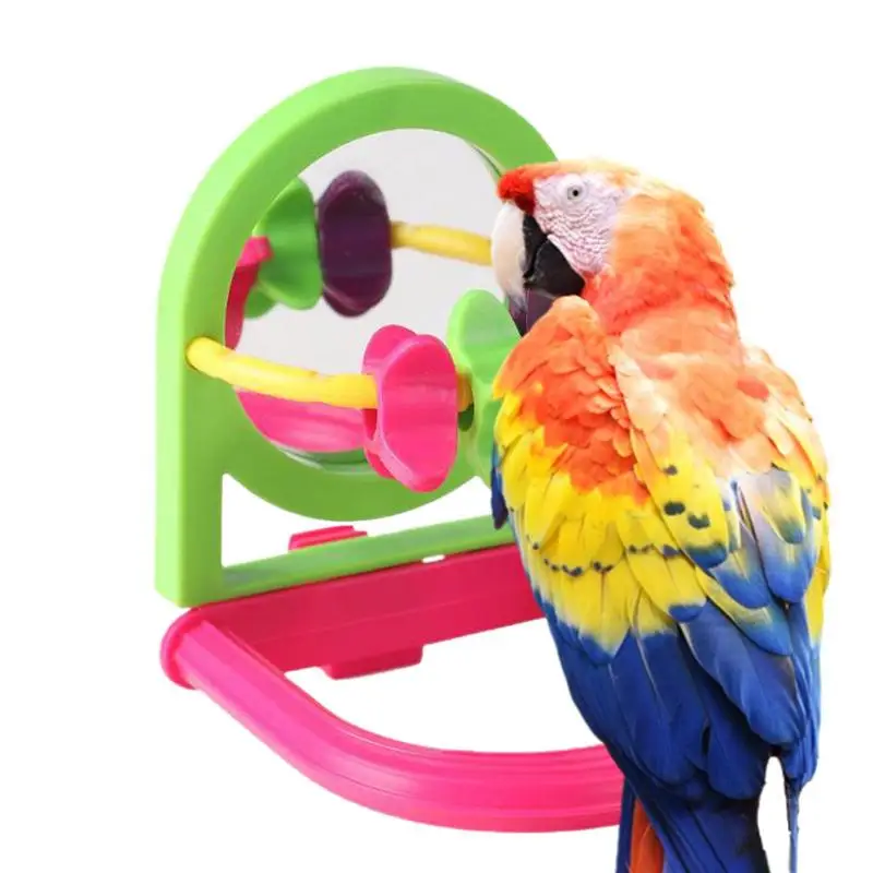 

Bird Stand Perch With Mirror Bird Mirror Mirror Toys For Birds Parrot Standing Bar Rack Playstand Chewing Toy Birdcage Platform