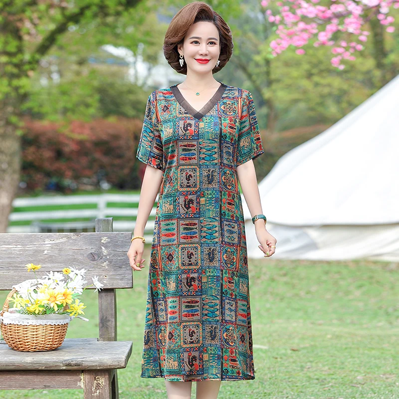 Vintage Dress Women's Summer Sundress Casual 2022 New Print Loose Short Sleeve Luxury Midi Dreess Middle-aged Female Clothing
Vintage Dress Women's Summer Sundress Casual 2022 New Print Loose Short Sleeve Luxury Midi Dreess Middle-aged Female Clothing