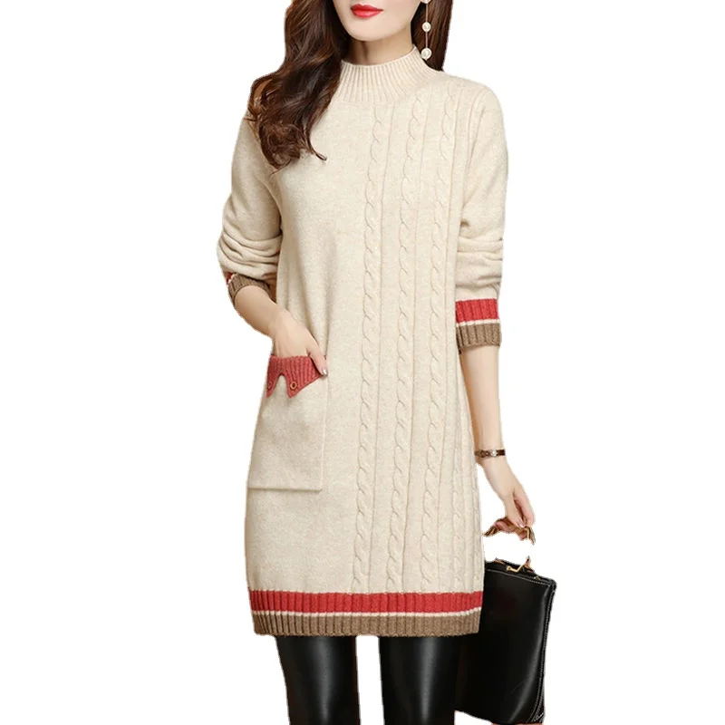 Spring and autumn new loose half turtleneck plus velvet thick sweater skirt women's mid-length knitted dress bottoming shirt
Spring and autumn new loose half turtleneck plus velvet thick sweater skirt women's mid-length knitted dress bottoming shirt