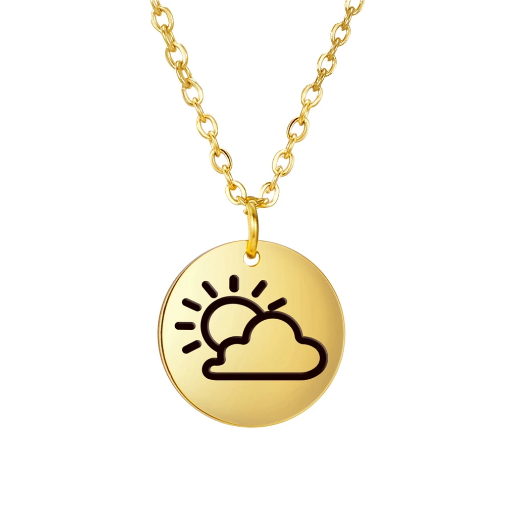 3 Colors Simple Strokes Round Disc Weather Series Cloudy Pattern Pendant Stainless Steel Necklace With 45+5cm Link Chain
3 Colors Simple Strokes Round Disc Weather Series Cloudy Pattern Pendant Stainless Steel Necklace With 45+5cm Link Chain