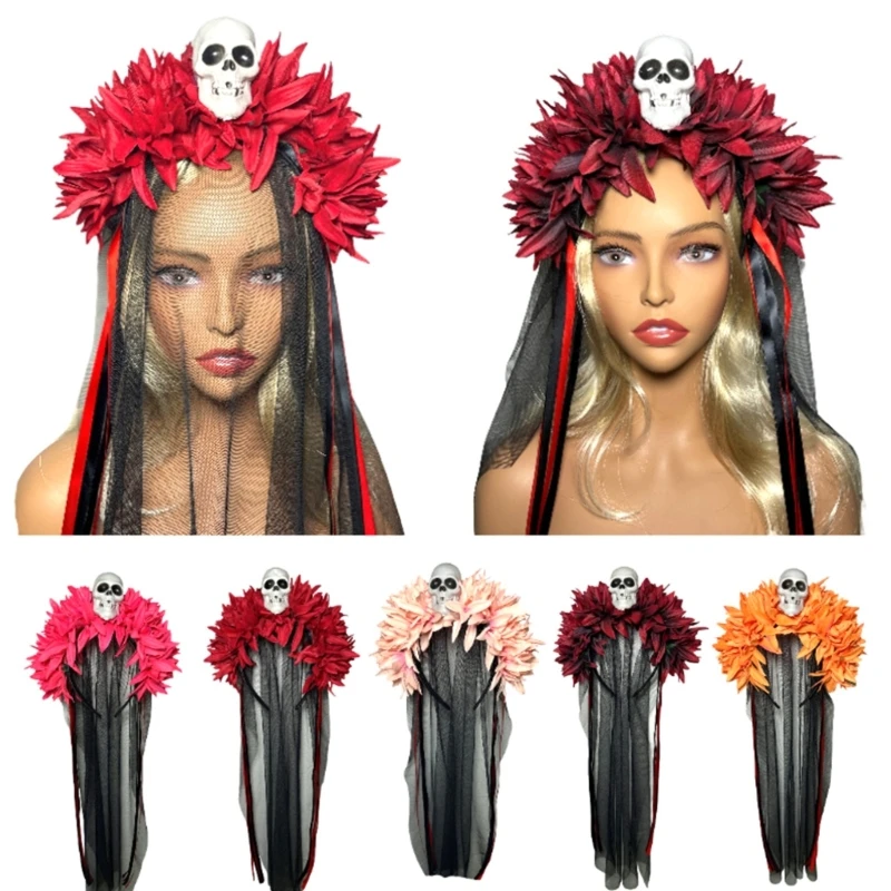 Long Lace Skull Head Flower Headband Women's Halloween Party Costume for Wedding School Evening Party Accessory
Long Lace Skull Head Flower Headband Women's Halloween Party Costume for Wedding School Evening Party Accessory