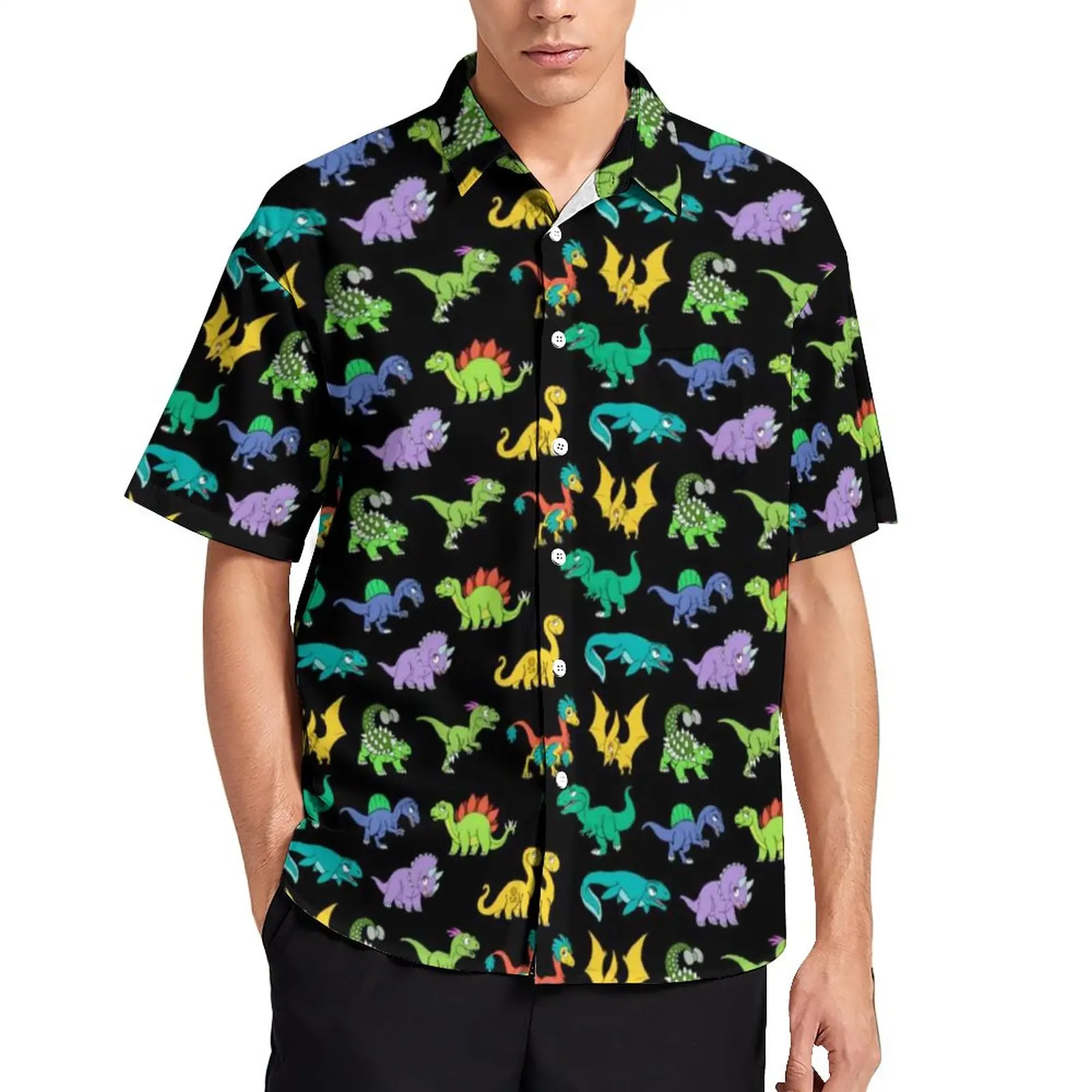 

Derpy Dinosaurs Vacation Shirt Cartoon Cute Dinosaur Raptor Casual Shirts Men Harajuku Blouses Short Sleeve Print Tops Plus Size