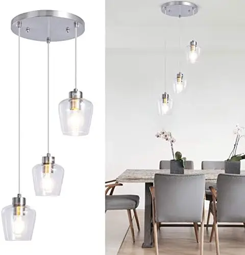 3-Light Glass Pendant Light, Classic Cluster Chandelier,Brushed Nickel Hanging Lighting Fixture with Clear Glass Shades for Kitc
3-Light Glass Pendant Light, Classic Cluster Chandelier,Brushed Nickel Hanging Lighting Fixture with Clear Glass Shades for Kitc